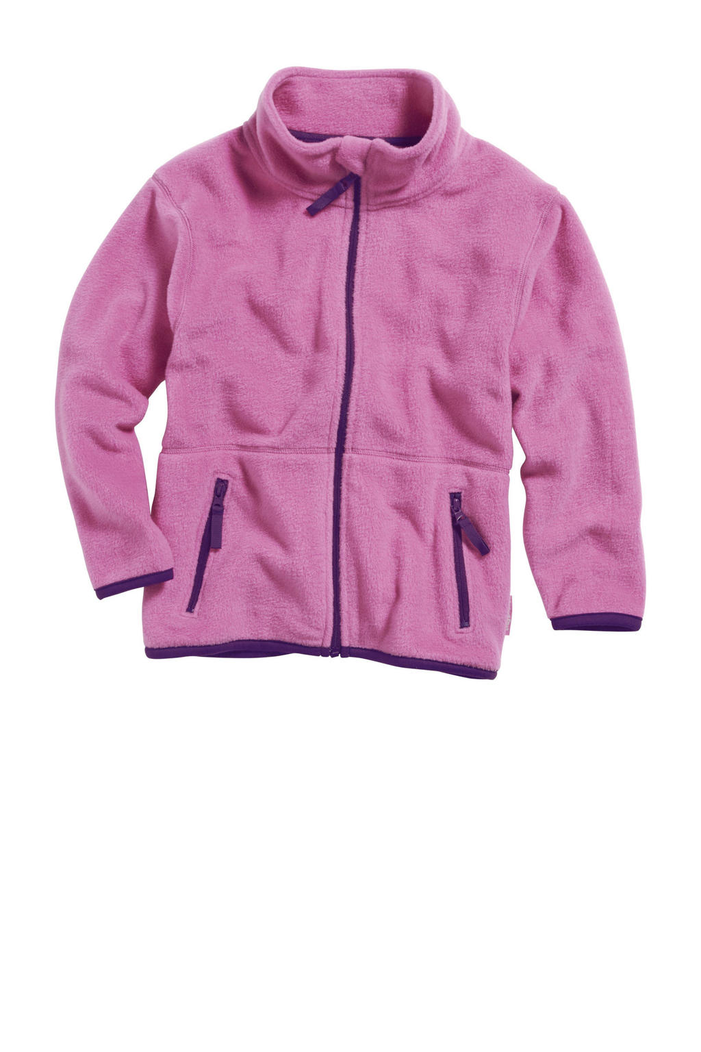 Roze en blauwe jongens en meisjes Playshoes fleece vest met effen, lange mouwen, opstaande kraag en ritssluiting