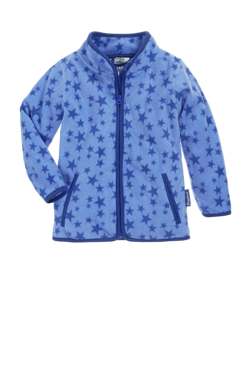 Blauw en lichtblauwe meisjes Playshoes fleece vest Stars met sterrenprint, lange mouwen, opstaande kraag en ritssluiting