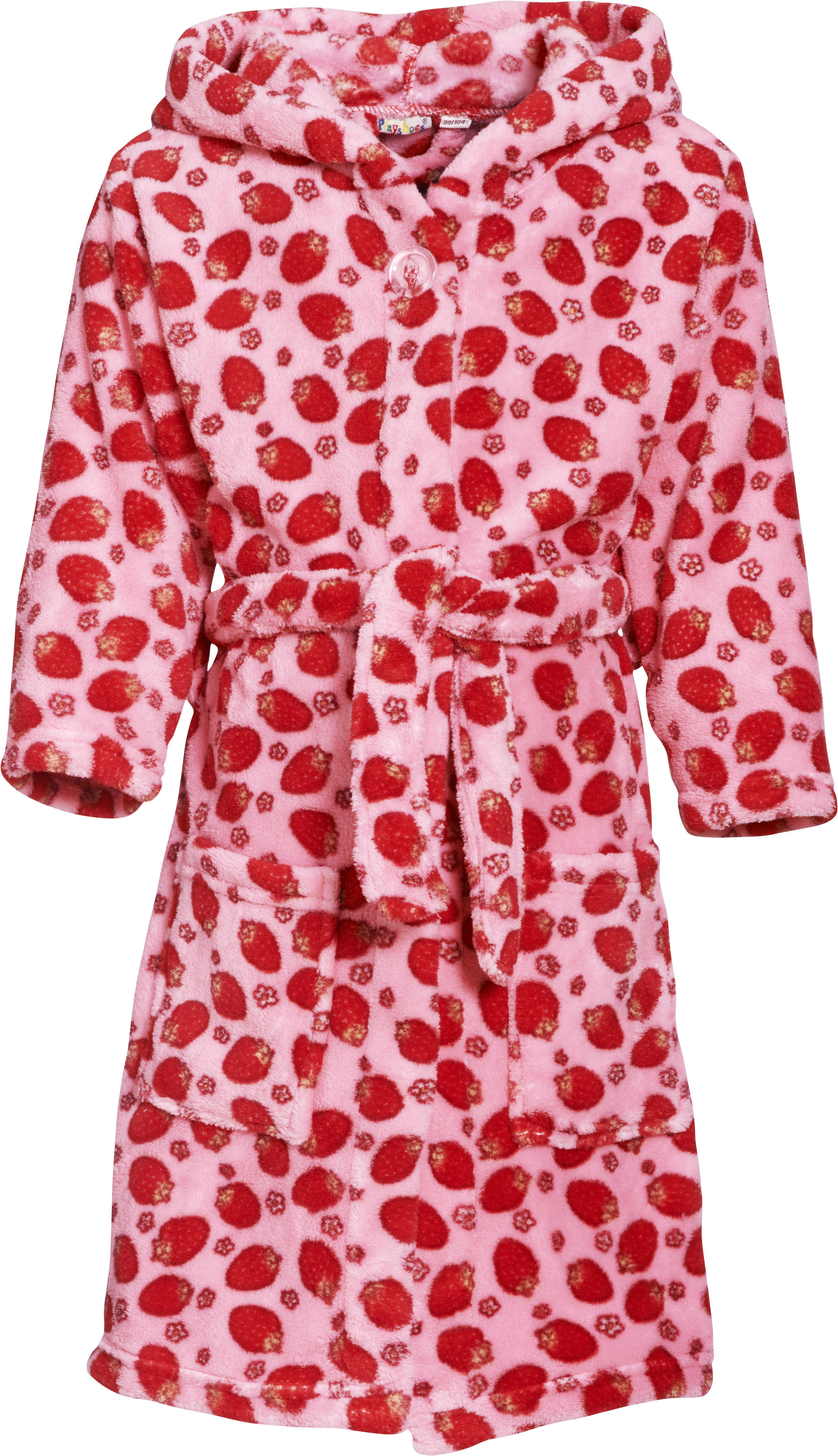 Playshoes fleece badjas Strawberries met aardbei dessin roze/rood online kopen