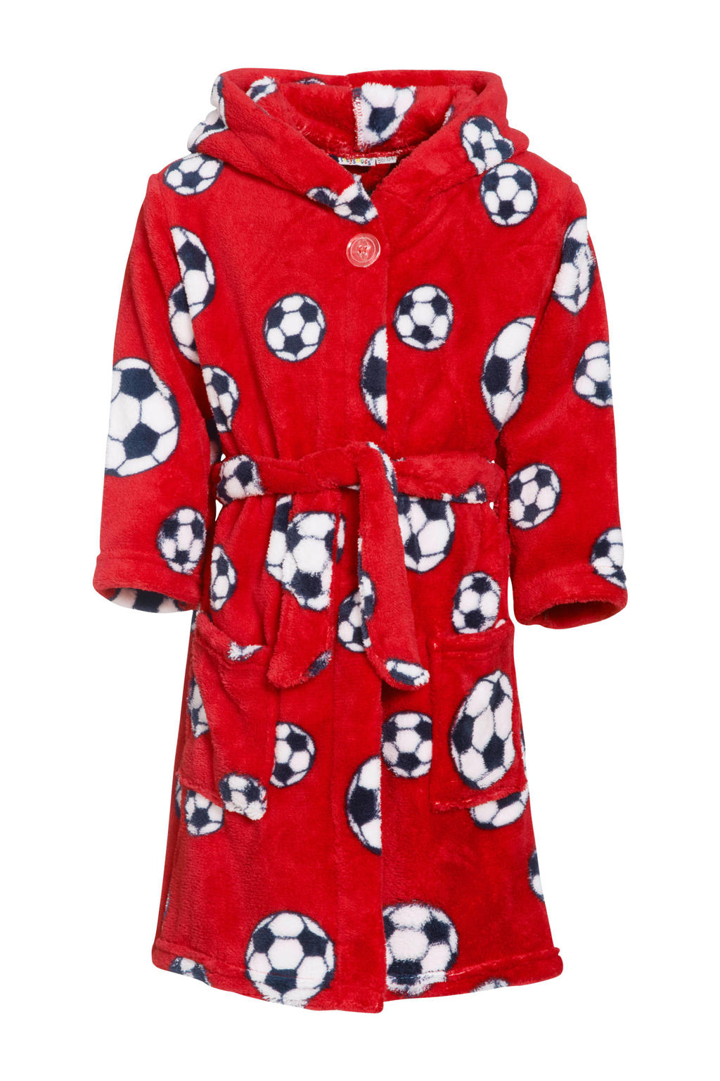 Playshoes   fleece badjas Socces met voetbal dessin rood