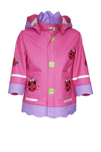 Roze en lilakleurige meisjes Playshoes regenjas Lady Bug donkerroze van polyester met printopdruk, lange mouwen, capuchon en rits- en drukknoopsluiting