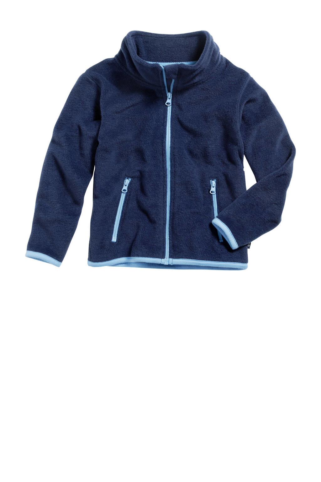 Donkerblauw en lichtblauwe jongens en meisjes Playshoes fleece vest met effen, lange mouwen, opstaande kraag en ritssluiting