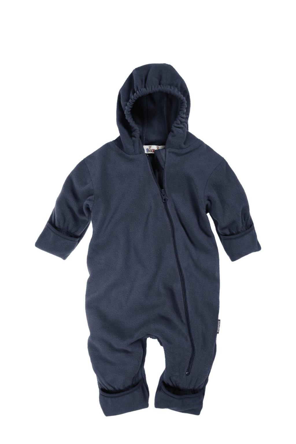 Donkerblauwe jongens Playshoes baby fleece pak met effen, lange mouwen, capuchon en ritssluiting