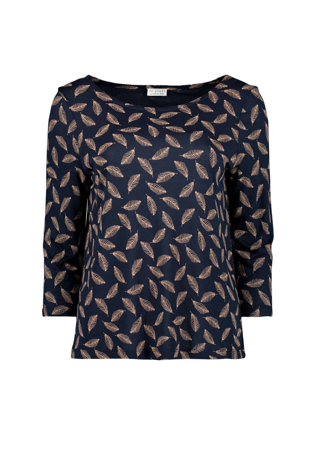 Re-Draft top met all over print donkerblauw/beige, Donkerblauw/Beige