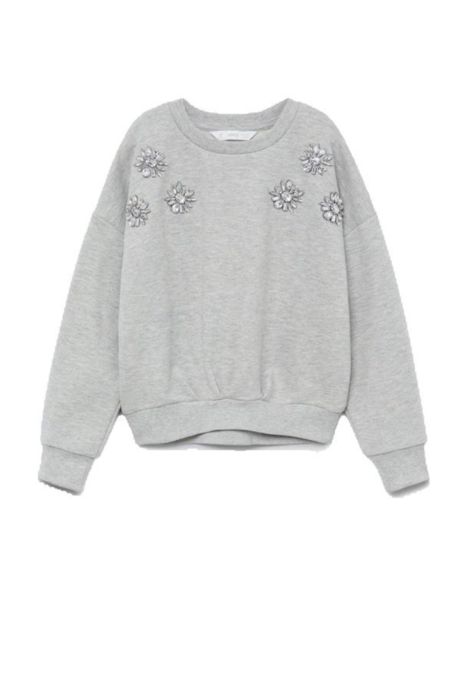 Mango Kids gebloemde sweater grijs melange | wehkamp Mango Kids sweater met tekst zwartwit | wehkamp