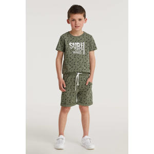 T-shirt + korte broek army groen/zwart/wit