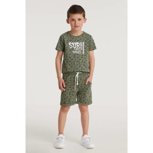 T-shirt + korte broek army groen/zwart/wit
