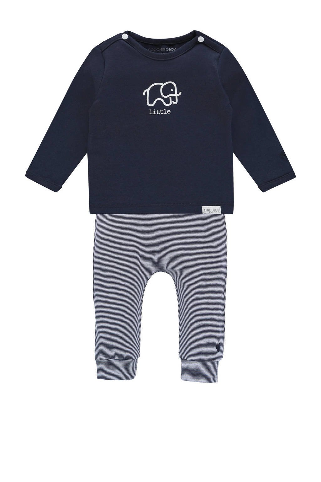 Noppies longsleeve + broek donkerblauw/wit