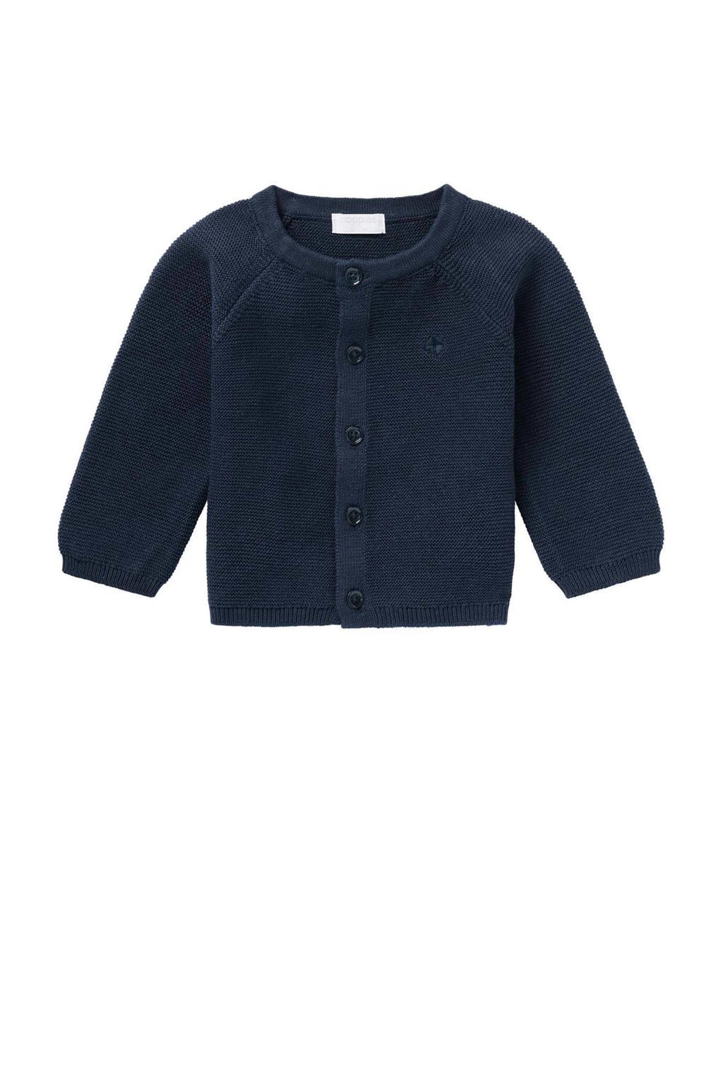 Donkerblauwe jongens en meisjes Noppies baby vest Naga van katoen met effen, lange mouwen, ronde hals, drukknoopsluiting en borduursels