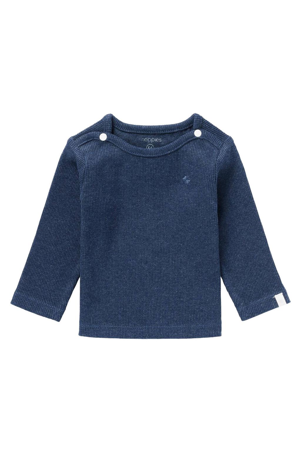 Donkerblauwe jongens en meisjes Noppies baby ribgebreide longsleeve Natal van katoen met effen, lange mouwen, ronde hals, drukknoopsluiting en borduursels