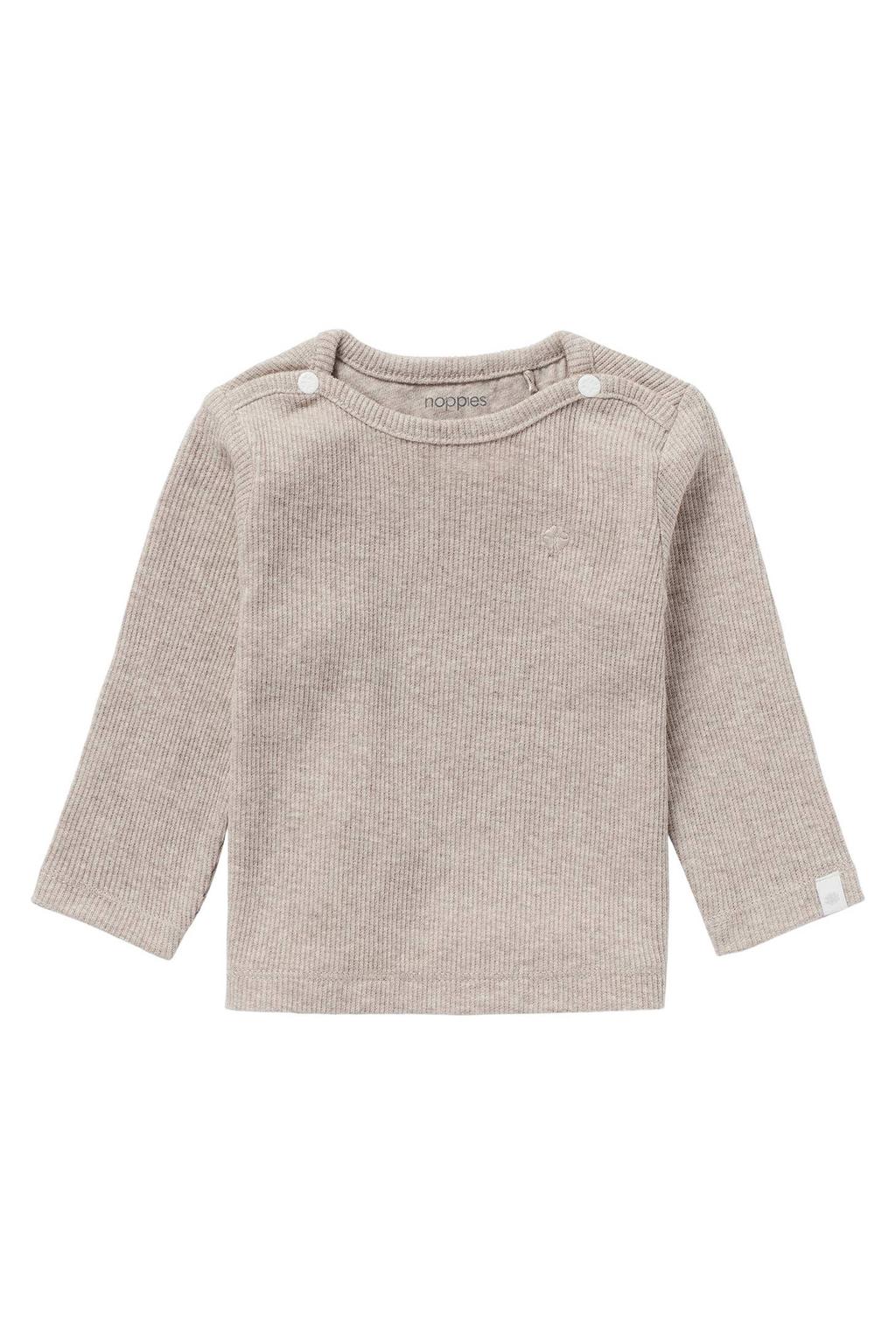 Taupe jongens en meisjes Noppies baby gemêleerde ribgebreide longsleeve Natal melange van katoen met lange mouwen, ronde hals, drukknoopsluiting en borduursels