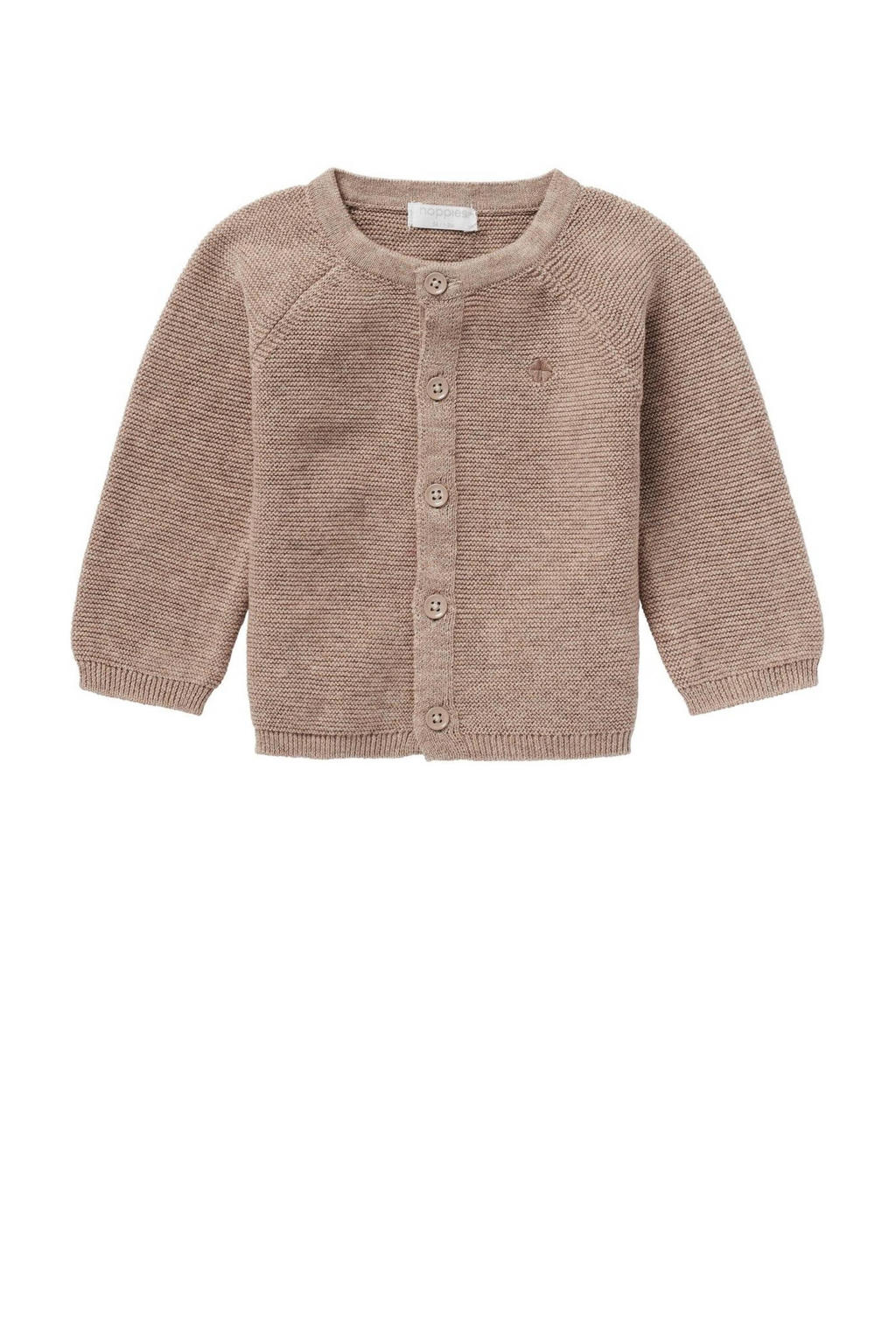 Taupe jongens en meisjes Noppies baby vest Naga van katoen met effen, lange mouwen, ronde hals, drukknoopsluiting en borduursels