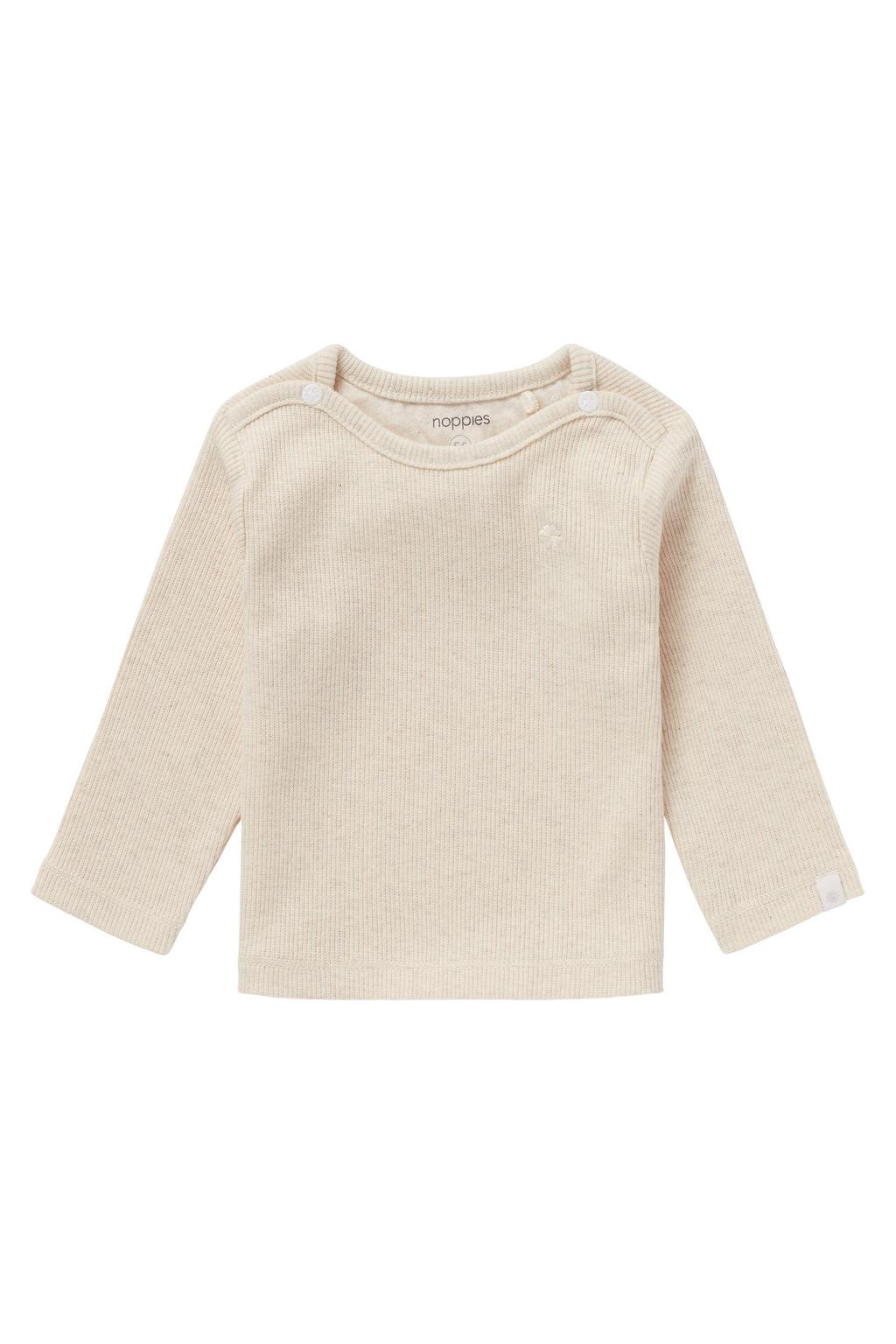 Beige jongens en meisjes Noppies baby gemêleerde ribgebreide longsleeve Natal melange van katoen met lange mouwen, ronde hals, drukknoopsluiting en borduursels
