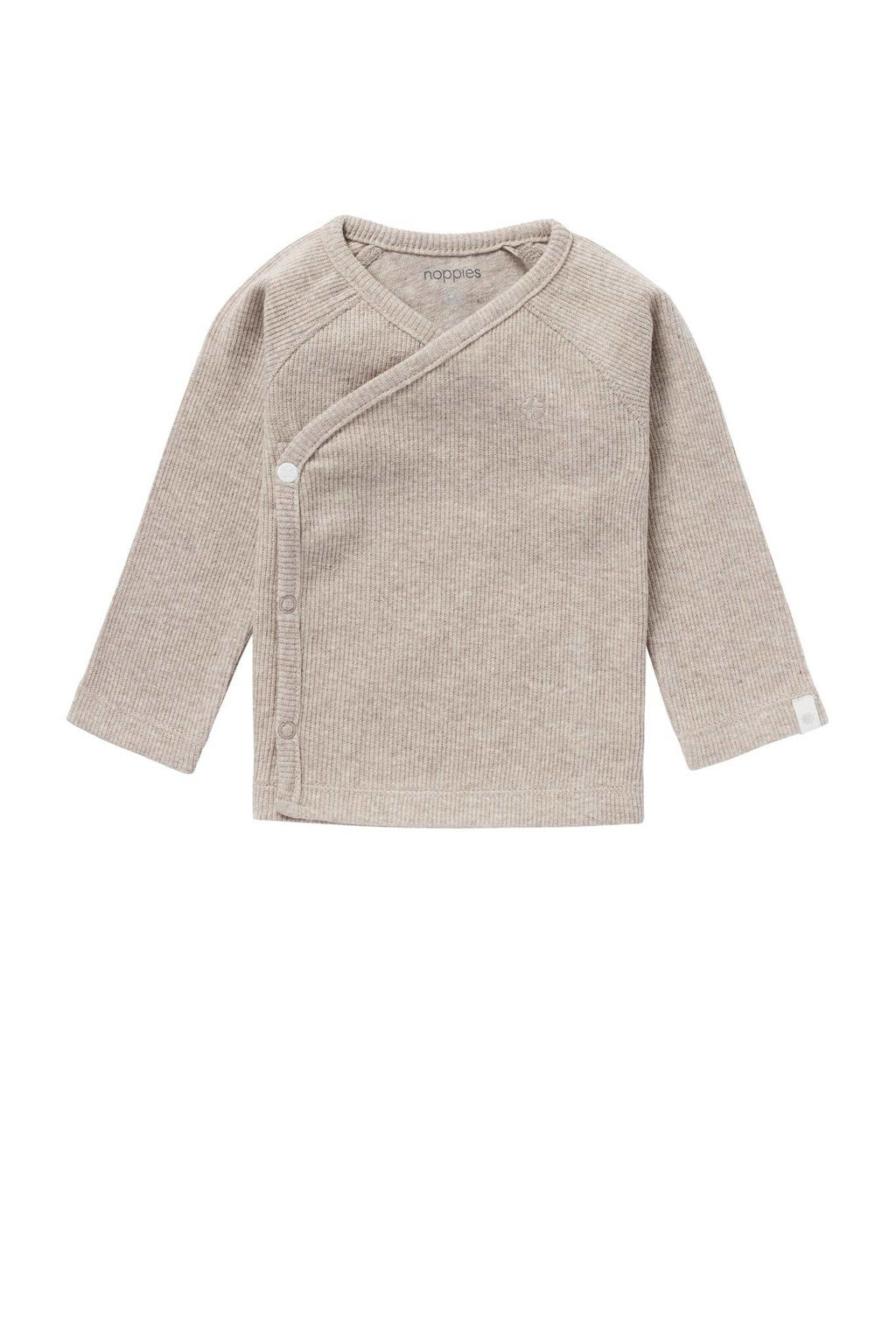 Taupe jongens en meisjes Noppies baby gemêleerde longsleeve Nanyuki van katoen met melée print, lange mouwen, V-hals, drukknoopsluiting en borduursels