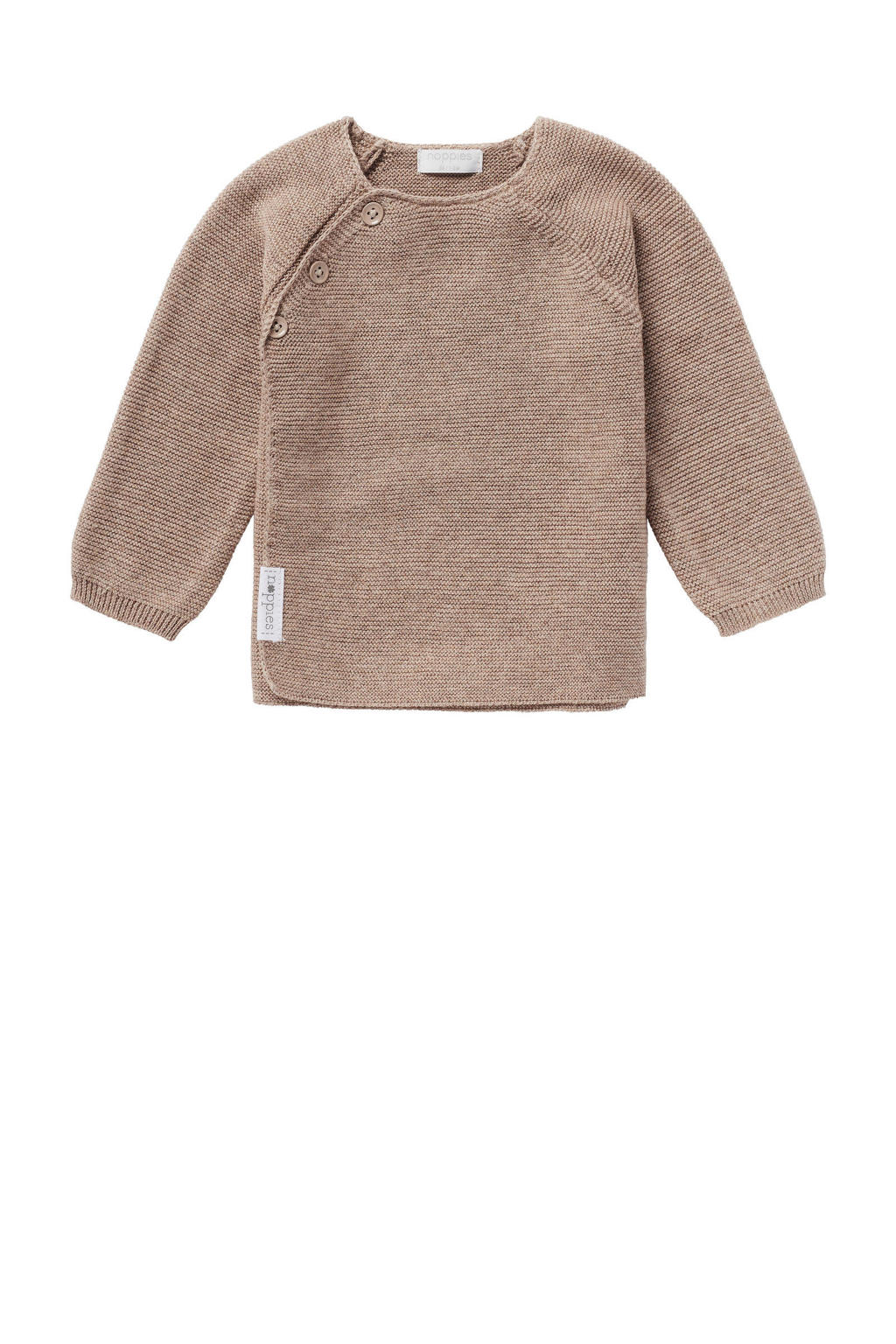 Taupe jongens en meisjes Noppies baby katoenen gebreide trui met lange mouwen, ronde hals en knoopsluiting