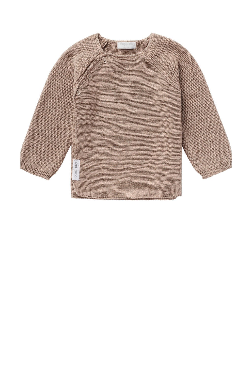 Taupe jongens en meisjes Noppies baby katoenen gebreide trui met lange mouwen, ronde hals en knoopsluiting
