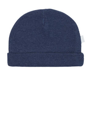 rib gebreide newborn muts Nevel donkerblauw
