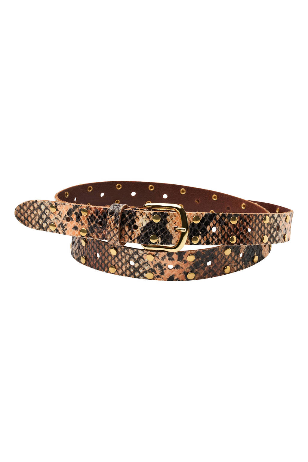 Pinned by K leren riem met slangenprint oranje, Oranje/zwart