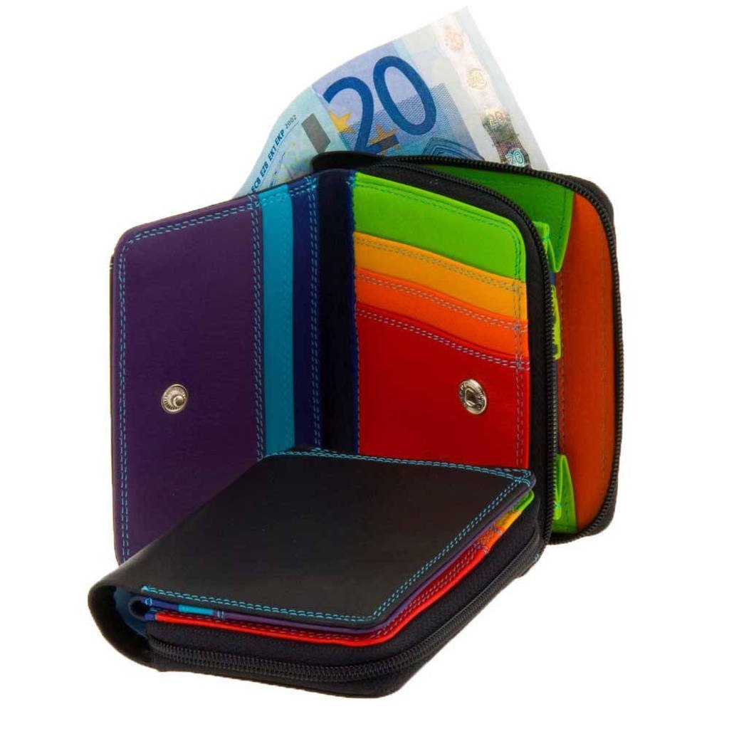 Mywalit leren portemonnee Small zwart/multi, Zwart/multi
