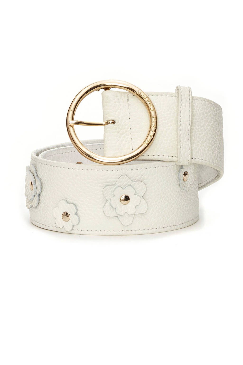 Fabienne Chapot leren riem met bloemen wit, Wit