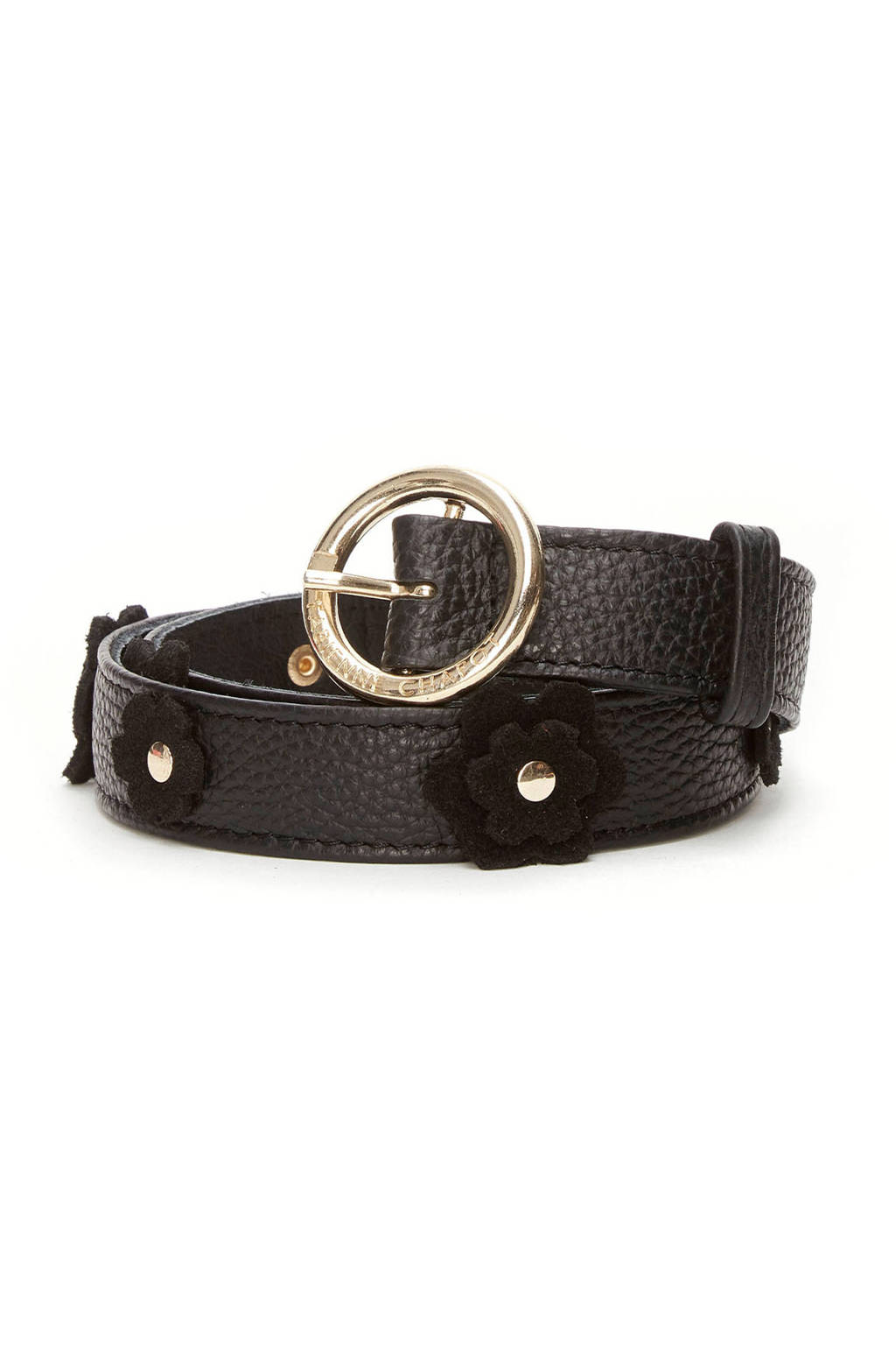 Fabienne Chapot leren riem met bloemen zwart, Zwart
