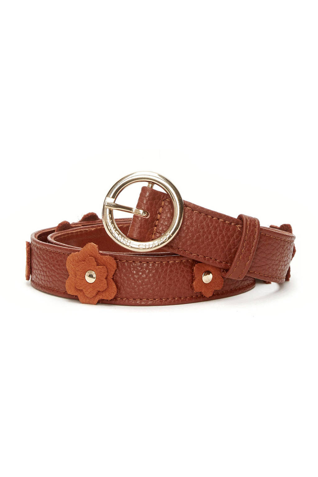 Fabienne Chapot leren riem met bloemen cognac, Cognac