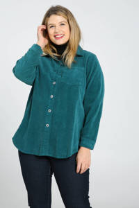 Groene dames Paprika corduroy blouse met lange mouwen, klassieke kraag en knoopsluiting