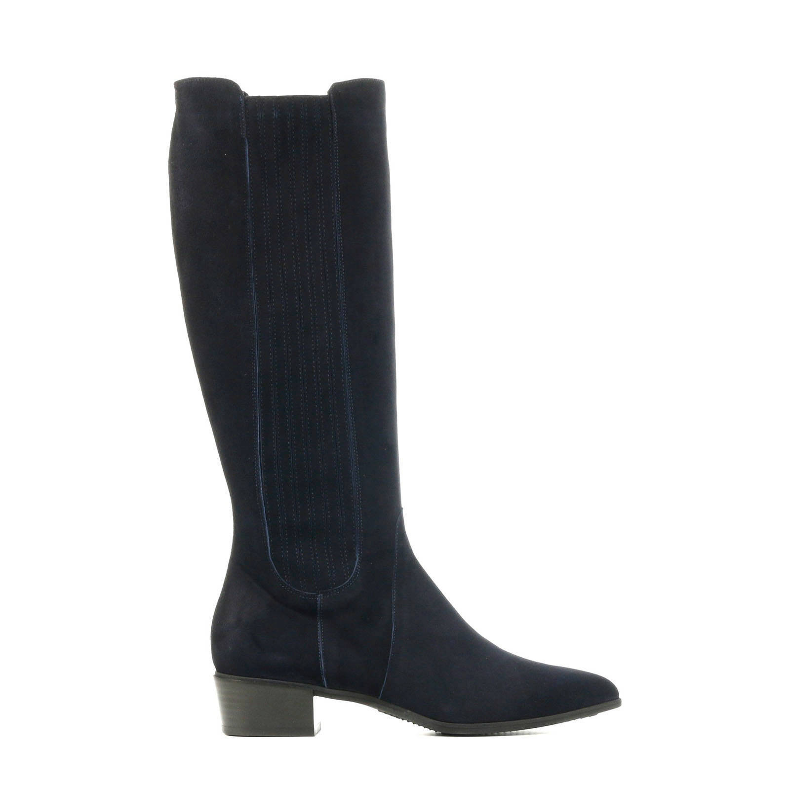 11756N suede laarzen met brede schacht donkerblauw