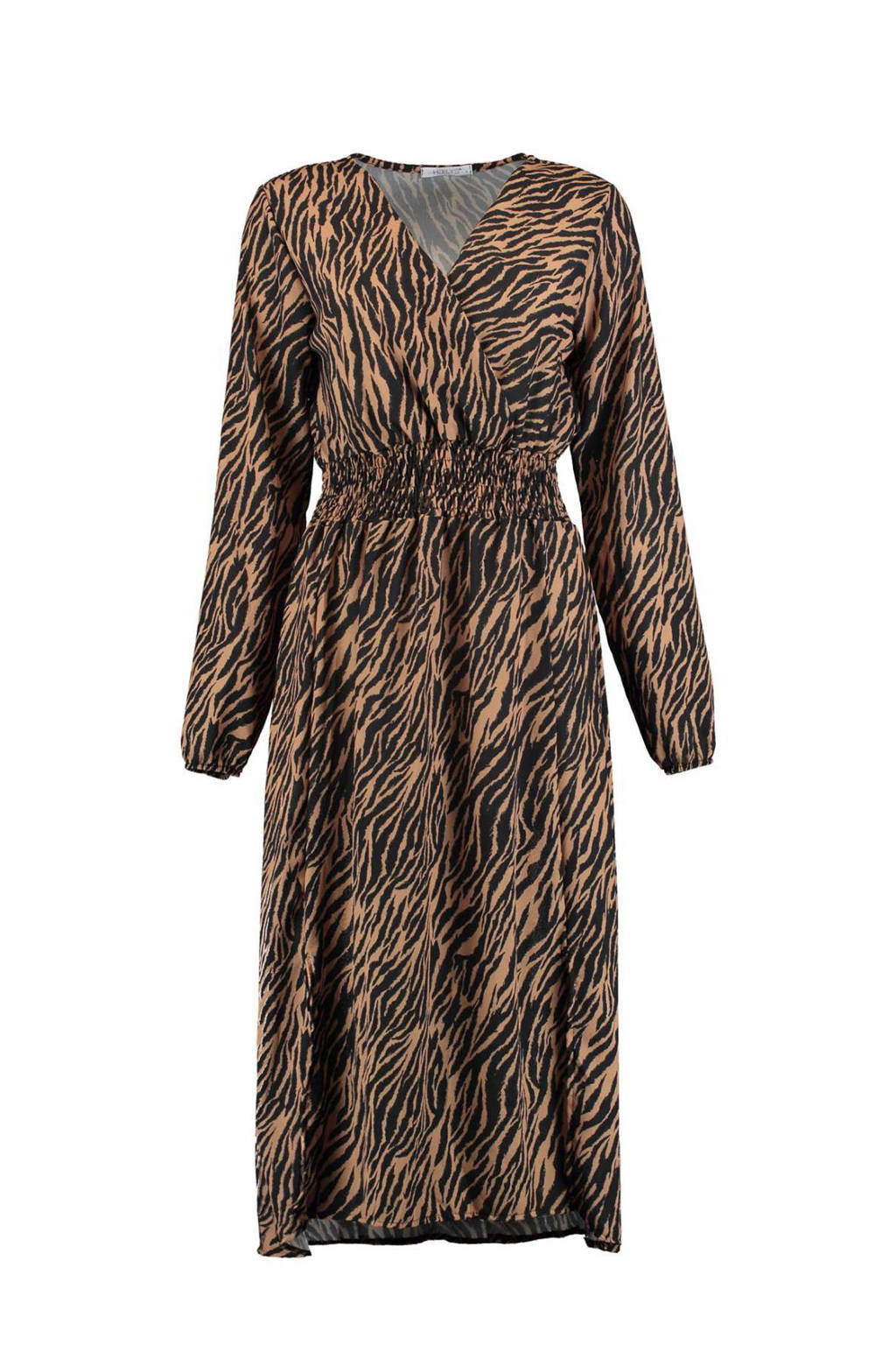 Hailys maxi blousejurk Camille met all over print bruin/zwart, Bruin/zwart