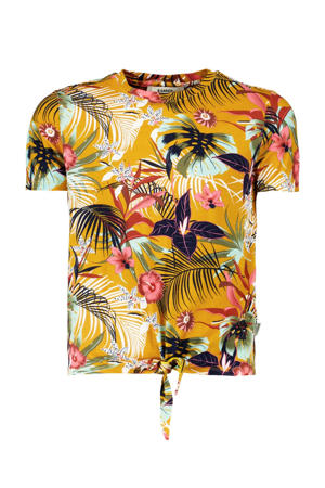 gebloemd T-shirt okergeel/multicolor