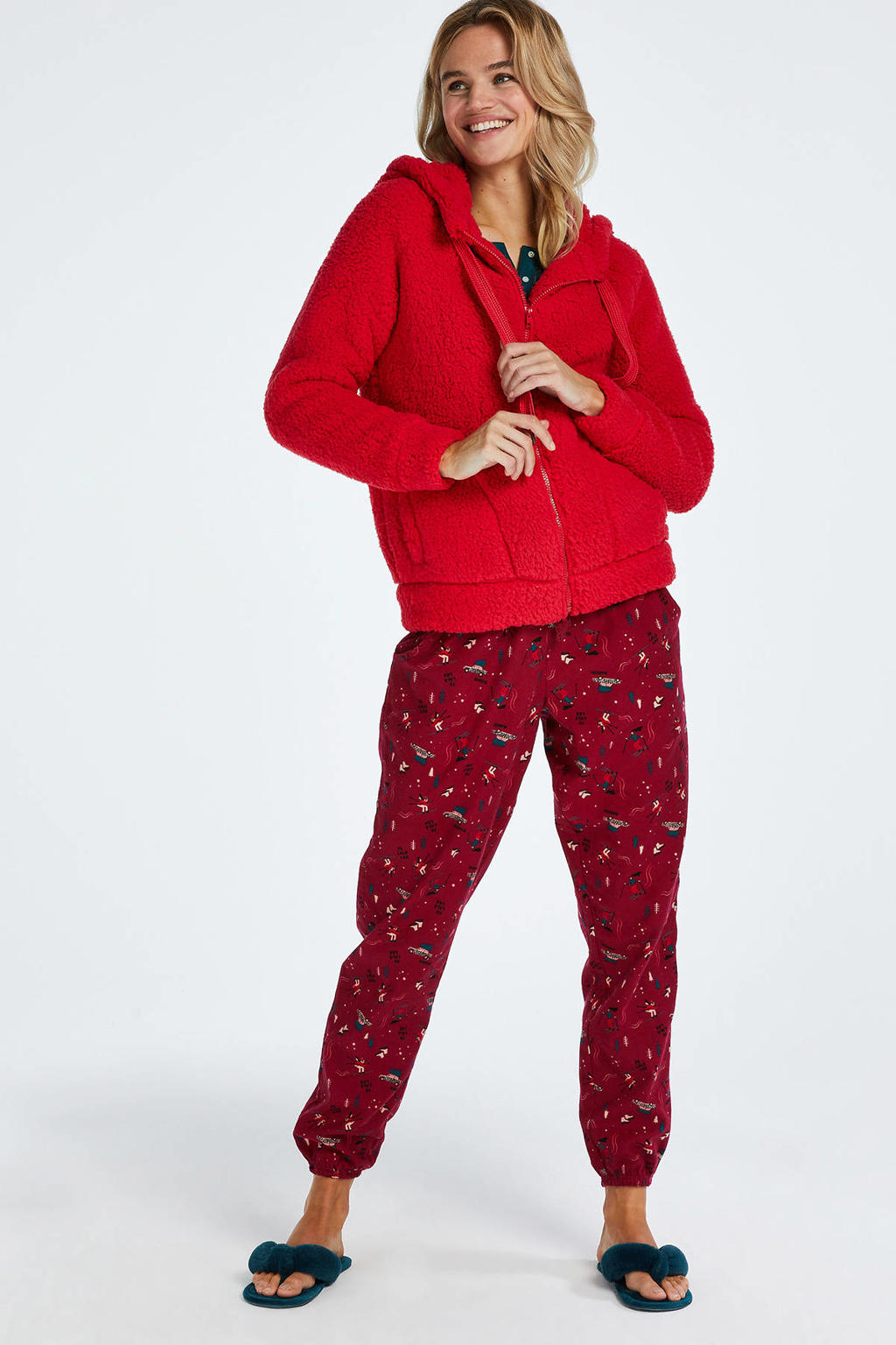 Hunkemöller teddy loungevest met capuchon rood