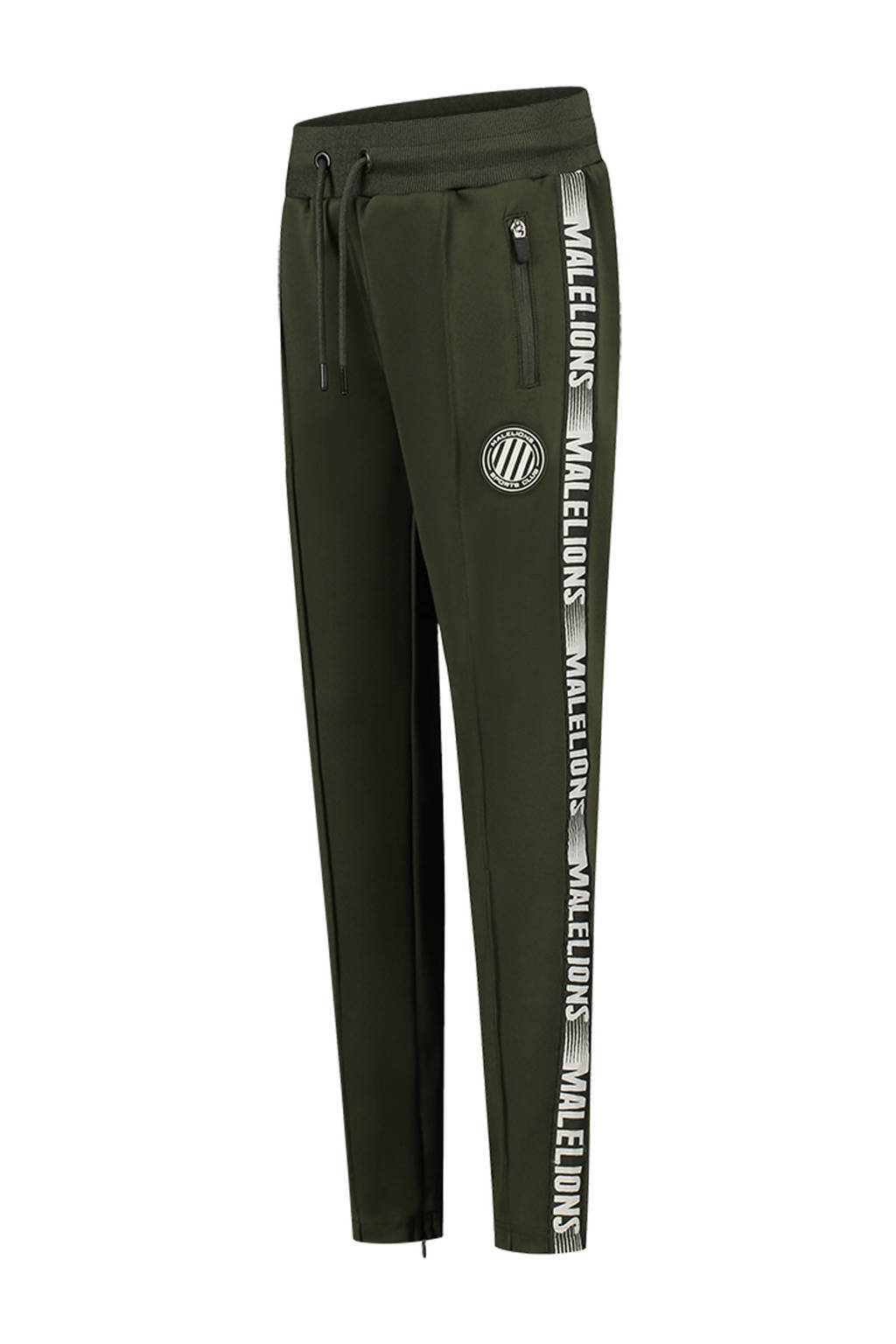 Malelions skinny joggingbroek met zijstreep army groen/wit, Army groen/wit