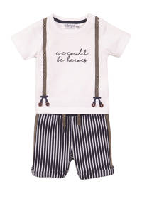 Dirkje newborn baby T-shirt + korte broek wit/blauw