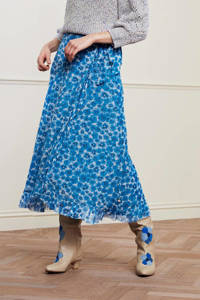 Blauwe dames Fabienne Chapot gebloemde rok Bobo van gerecycled polyester creme voorzien van striksluiting