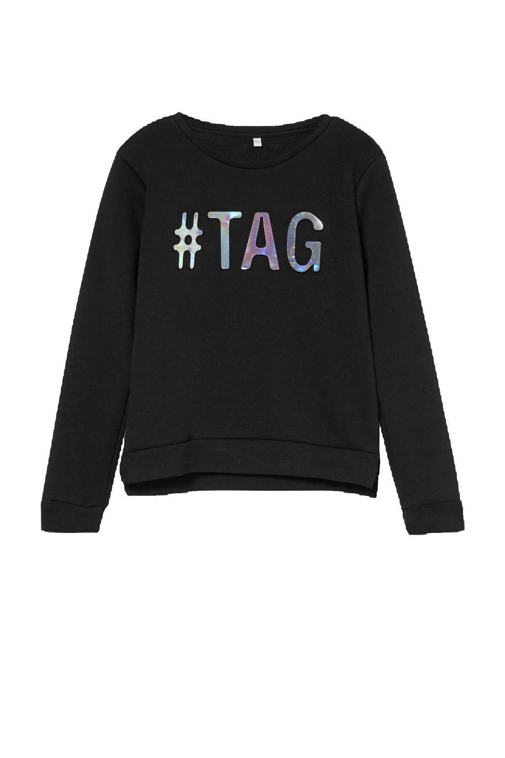 C&A Here & There sweater met tekst zwart/zilver, Zwart/zilver