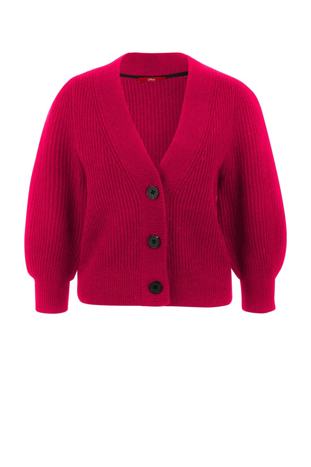 s.Oliver ribgebreid vest met wol fuchsia, Fuchsia