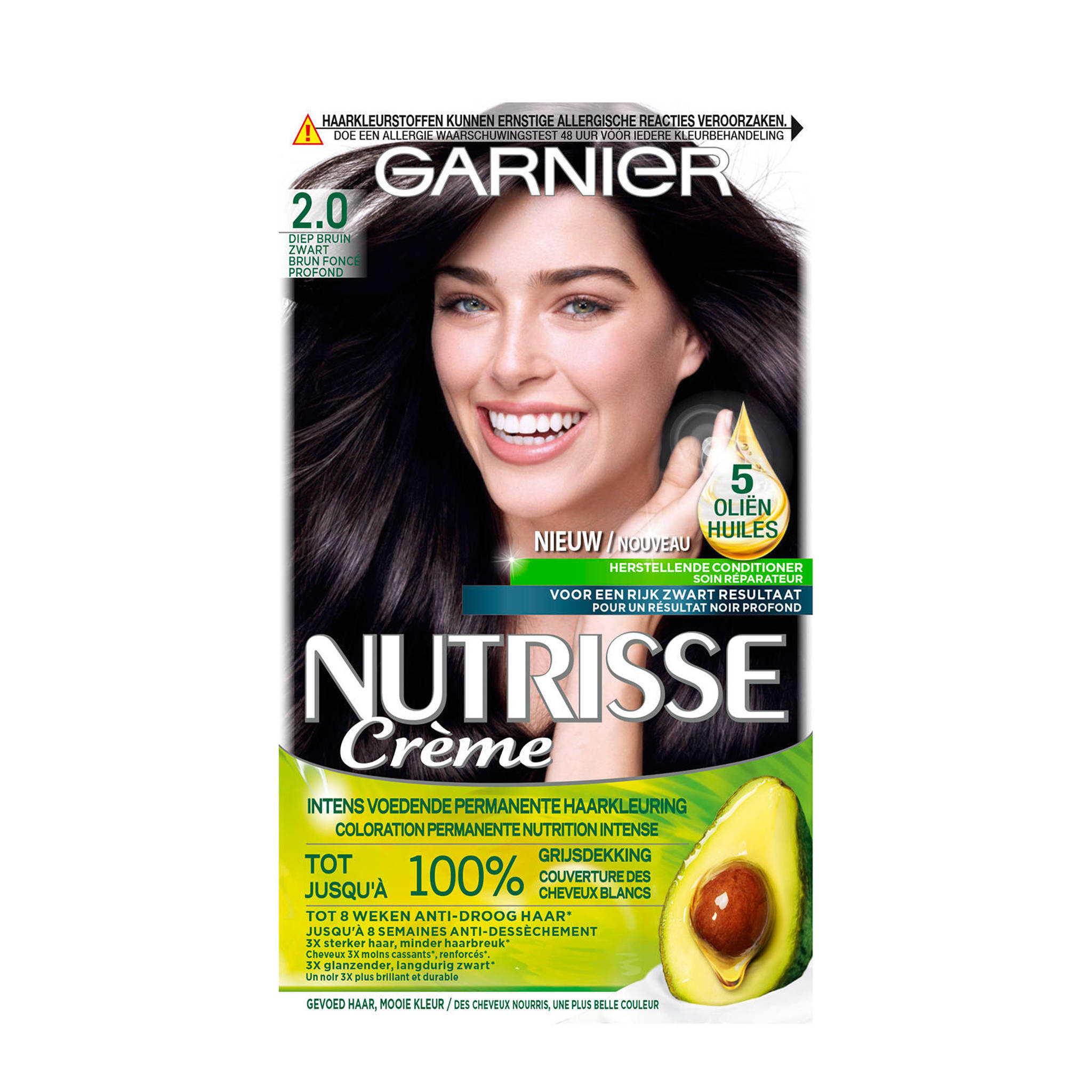 Oorzaak kroon Bek Garnier Nutrisse Crème permanente haarkleuring - 2.0 Diep Bruinzwart |  wehkamp