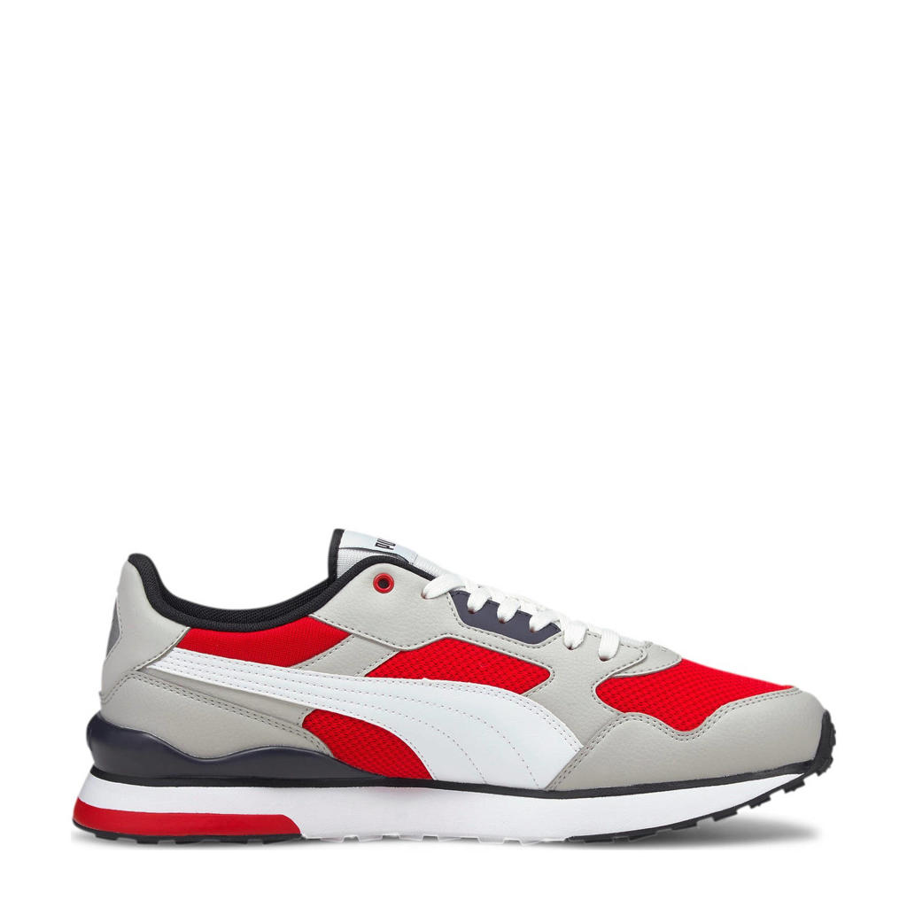 Grijs, wit en rode unisex Puma R78 FUTR sneakers van mesh met veters