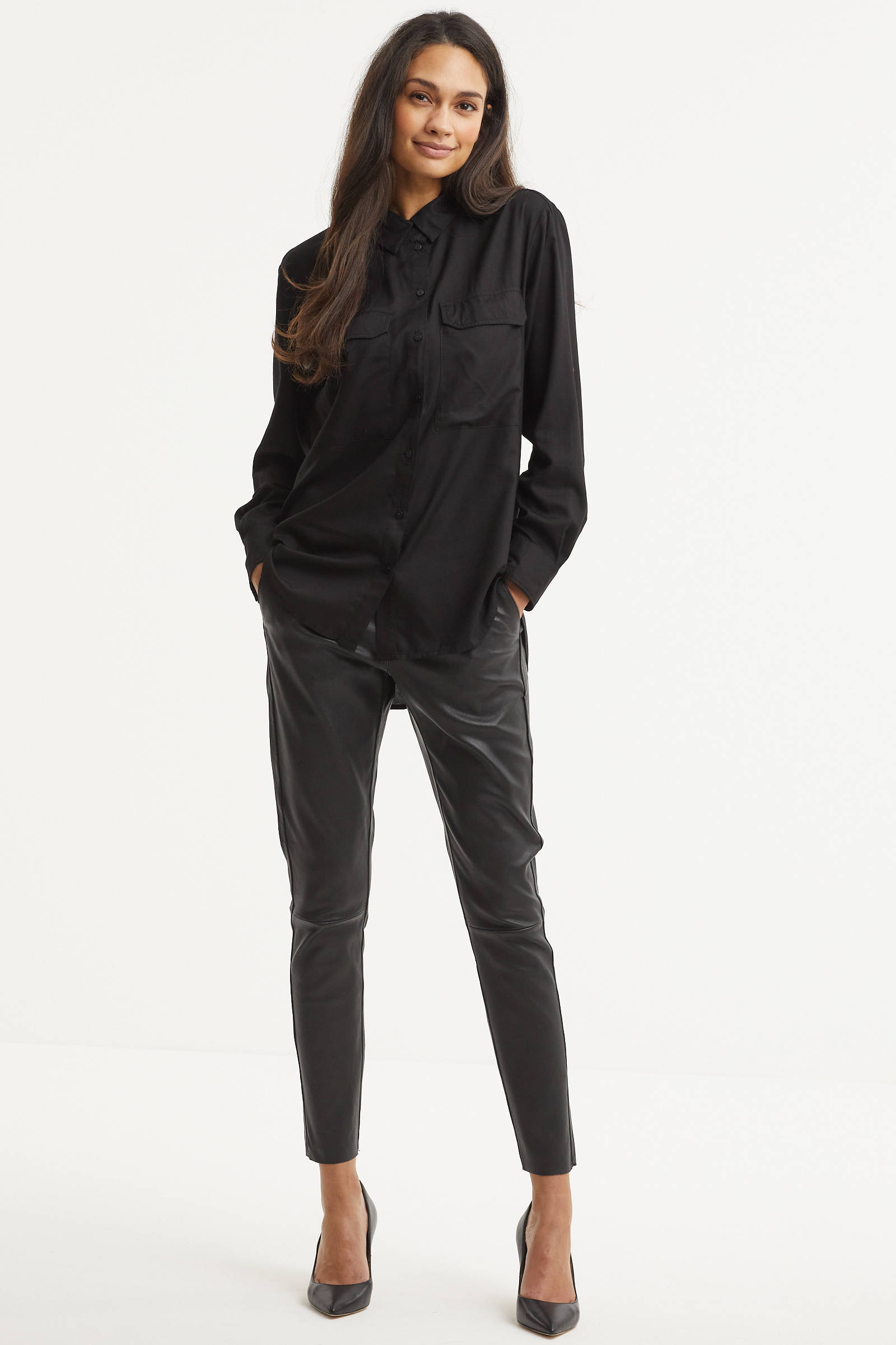 Goosecraft leren slim fit broek Amy Love zwart | wehkamp