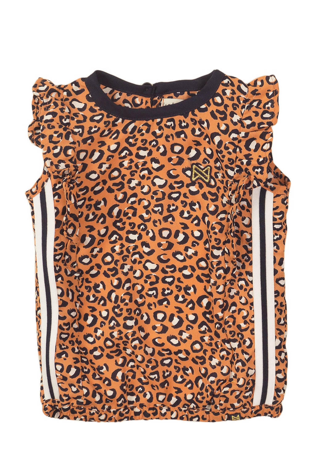 Oranje, zwart en witte meisjes Koko Noko T-shirt en contrastbies van polyester met panterprint, korte mouwen en ronde hals
