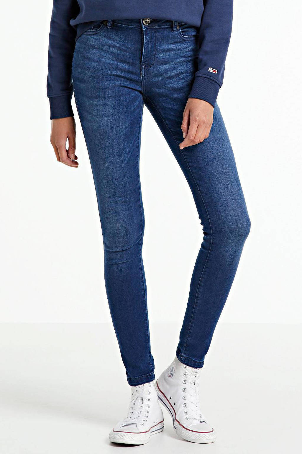 Donkerblauwe dames Cars skinny jeans Elisa van stretchdenim met regular waist en rits- en knoopsluiting