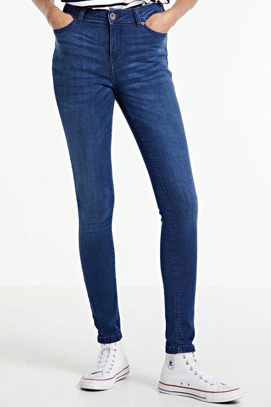 Donkerblauwe dames Cars high waist skinny jeans Ophelia van stretchdenim met rits- en knoopsluiting