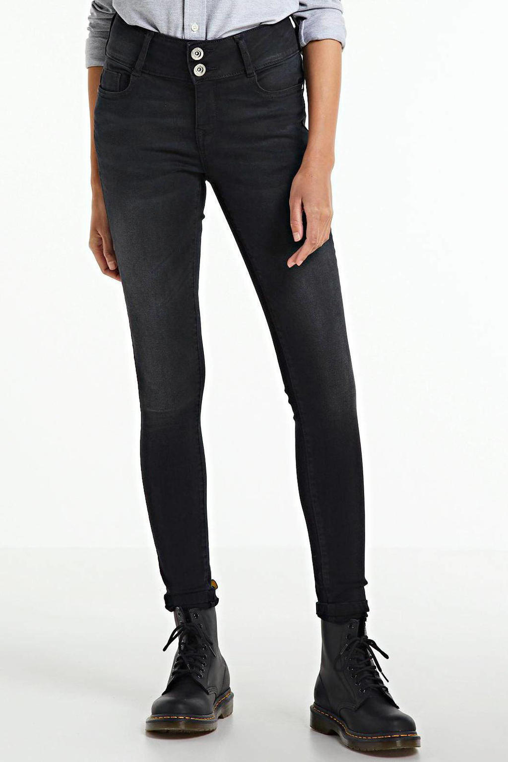 Zwarte dames Cars skinny jeans Amazing van stretchdenim met regular waist en rits- en knoopsluiting