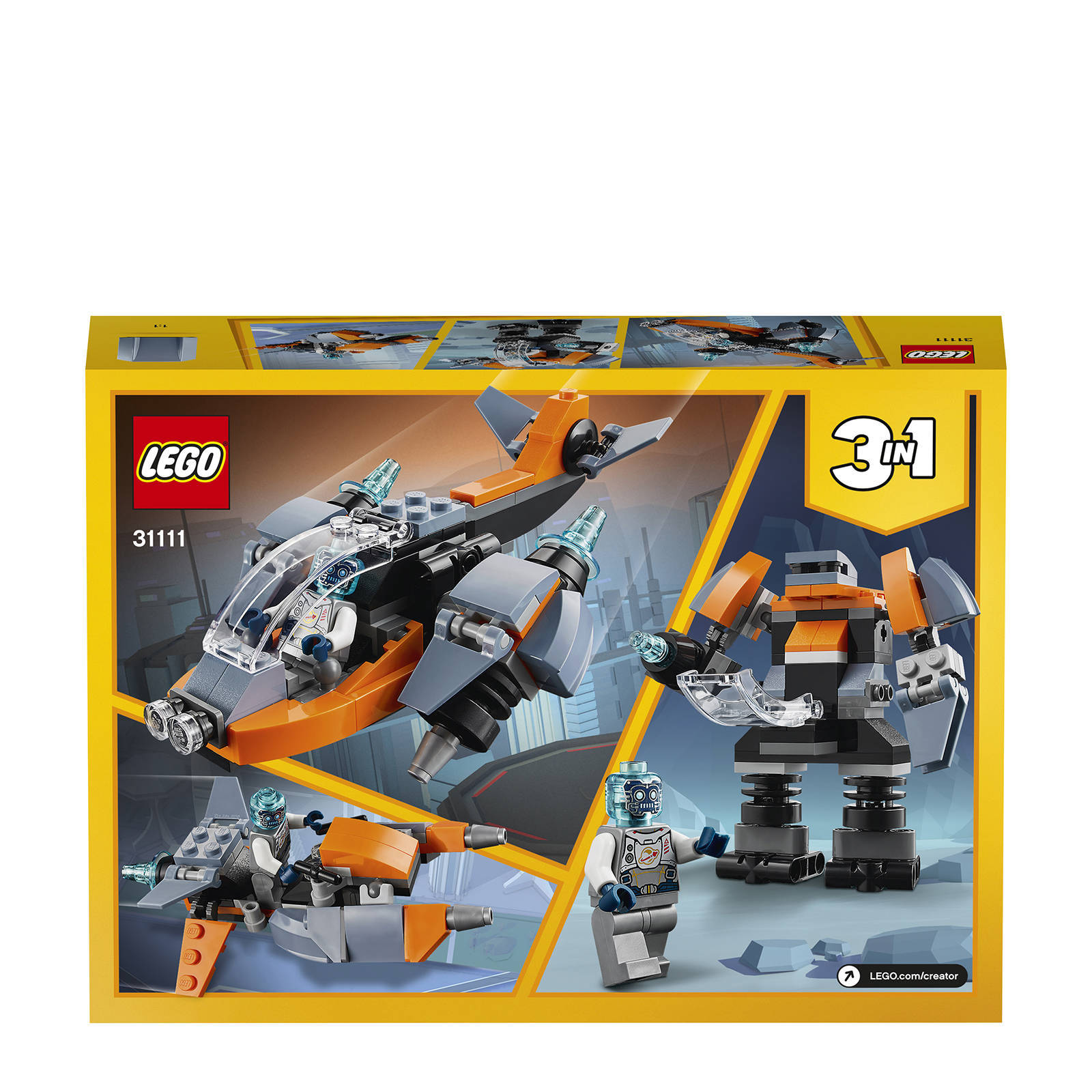 Lego 31111 Creator 3in1 Cyberdrone Bouwset met Cybermecha en Scooter met Robot Minifiguur, Ruimtespeelgoed vanaf 6 Jaar online kopen