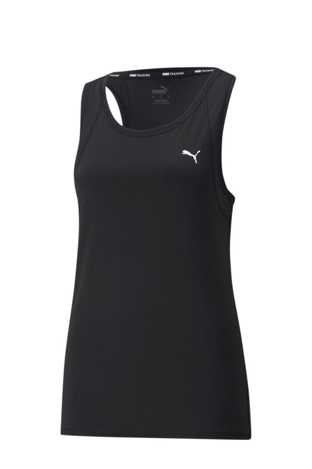 Zwarte dames Puma sporttop van gerecycled polyester met logo dessin, racerback en mesh