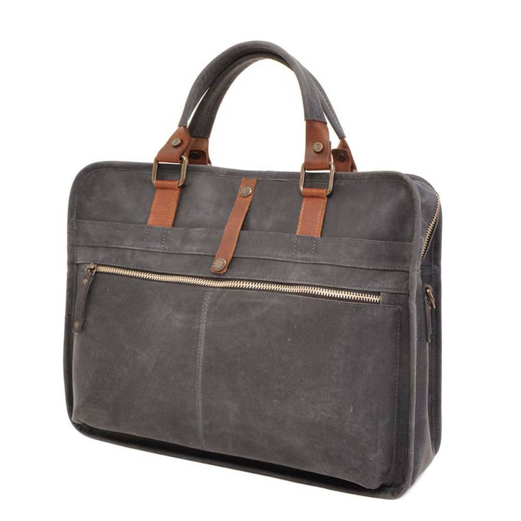 Berba Ruvido 17 inch leren laptoptas donkerblauw, Donkerblauw