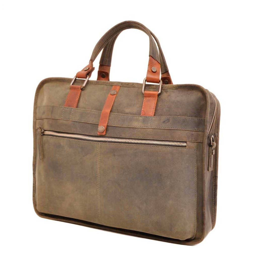 Berba Ruvido 17 inch leren laptoptas groen, Groen