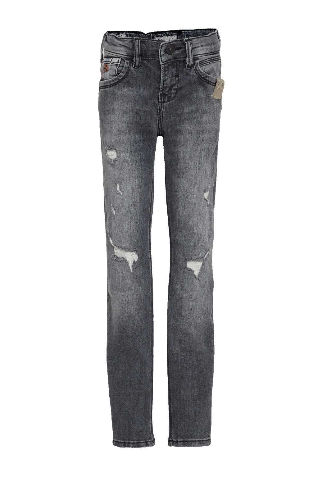 Donkerblauwe jongens LTB skinny jeans Cayle van stretchdenim met regular waist, rits- en drukknoopsluiting en effen
