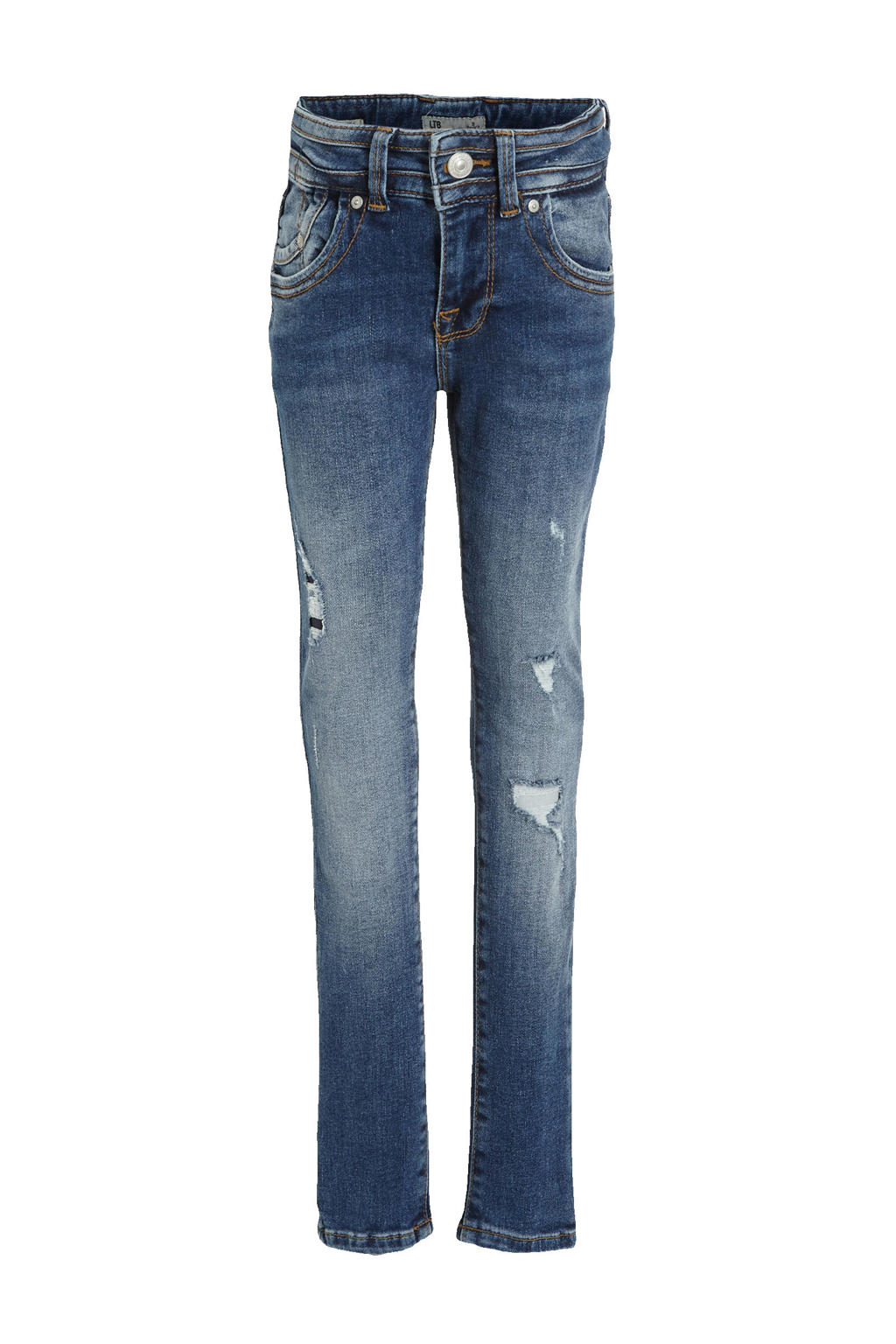 Dark blue denim meisjes LTB super skinny jeans Julita van stretchdenim met regular waist, rits- en knoopsluiting en effen