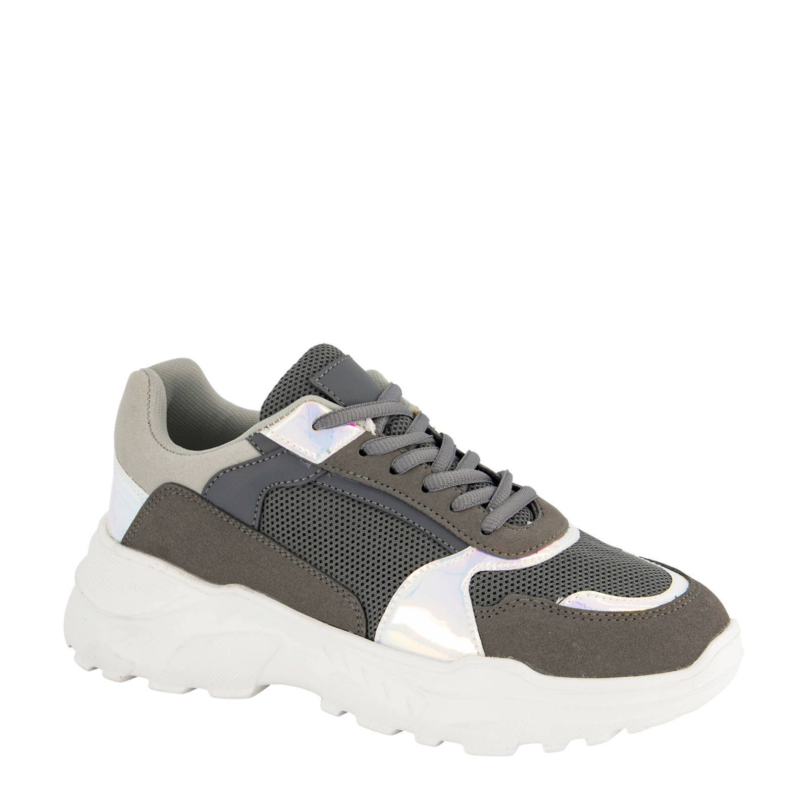 Oxmox leren chunky sneakers taupe/beige - Schoenen.nl